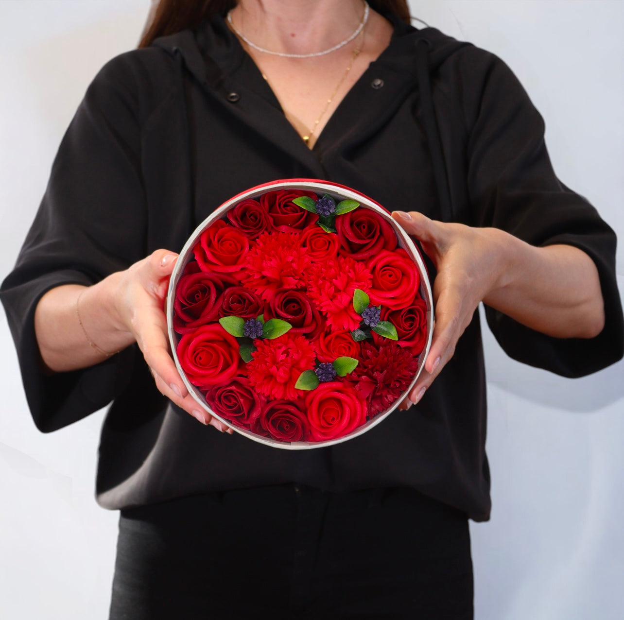 Luxe zeep bloemen box rood